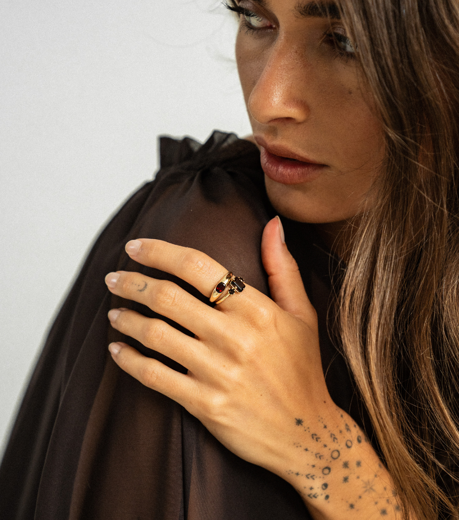 Ring 14k - smoky gems