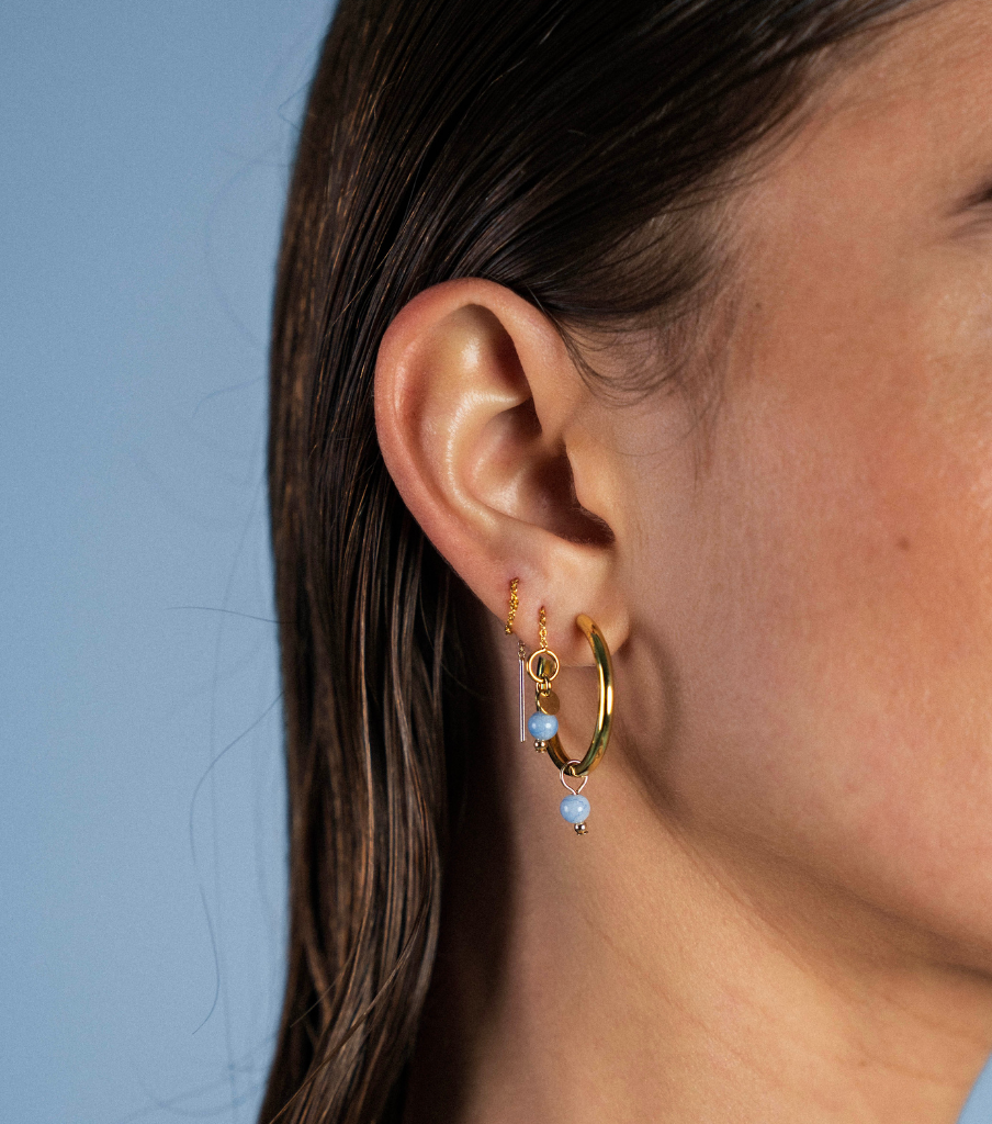 Oorbellen - thin line blue jade