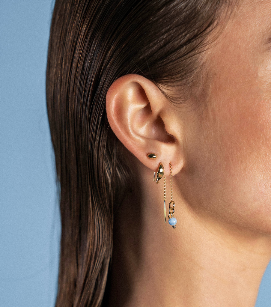 Oorbellen - thin line blue jade