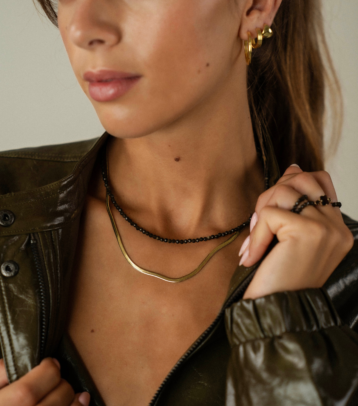 Ketting - green obsidian