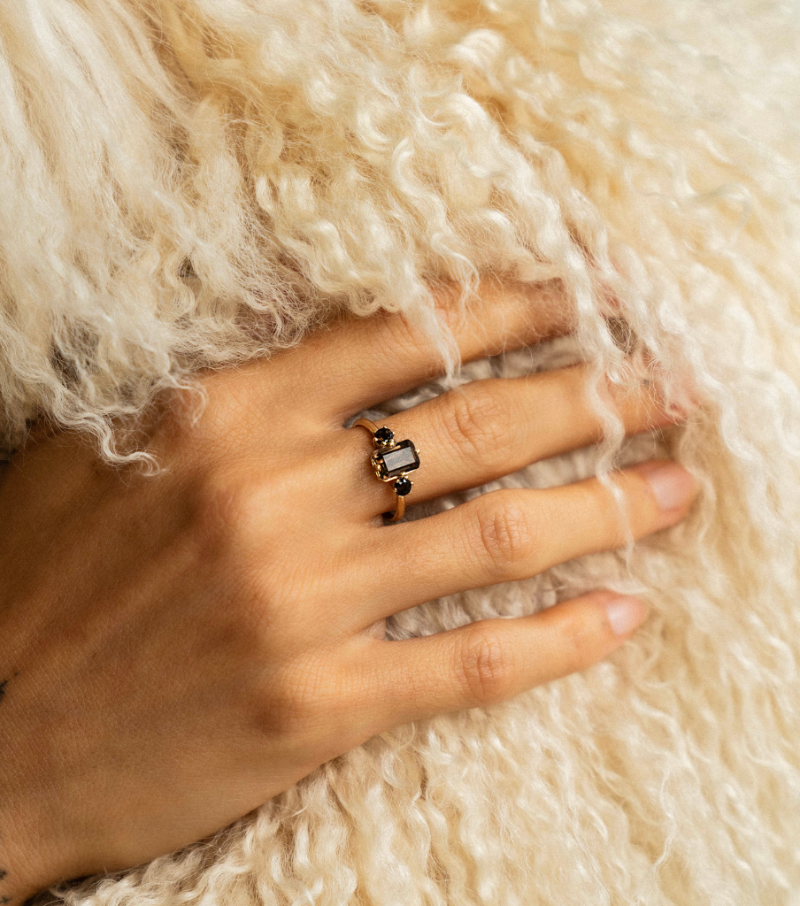 Ring 14k - smoky gems